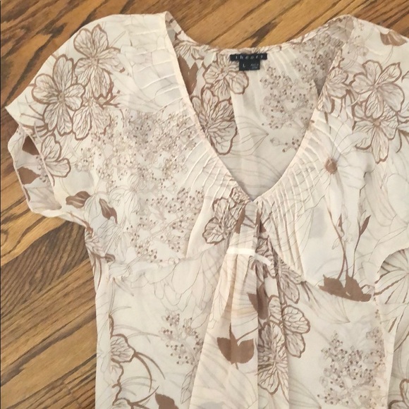 Silk Crepe Theory Top in Brown and Bone Print - Picture 4 of 6